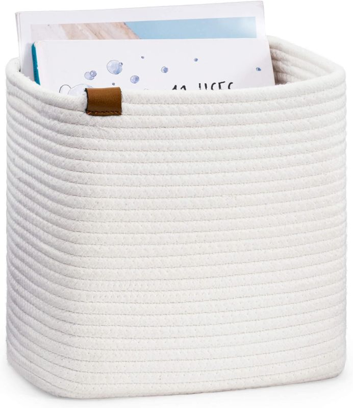 Photo 1 of Goodpick Magazine Holder Soft Book Basket, White Cotton Rope Magazine File Holder to Store Books Newspaper and Record for Bathroom, Toilet, Living Room, Decorative Magazine Rack for Home Office
