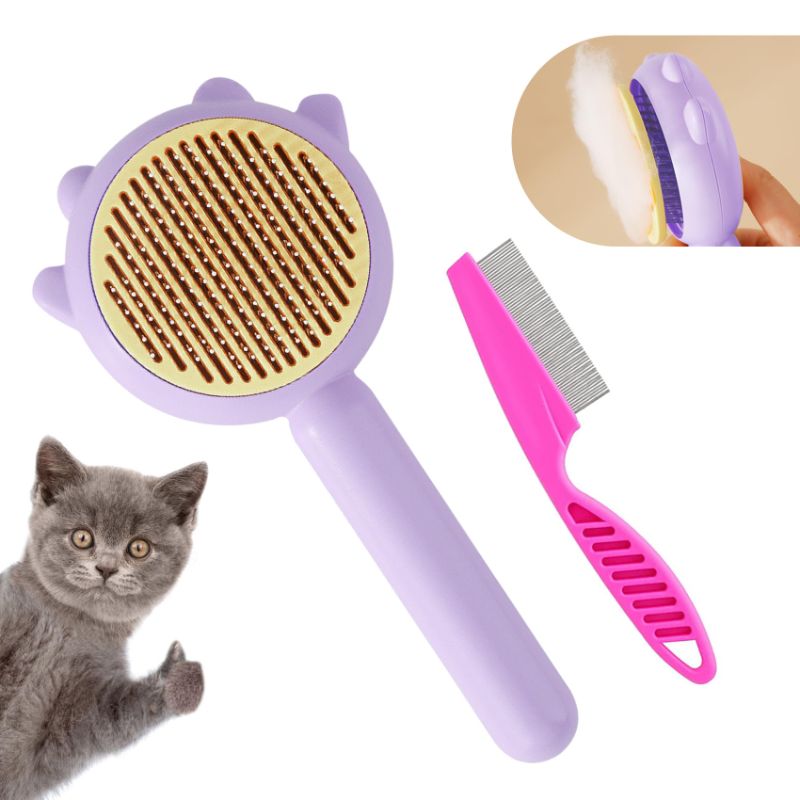 Photo 1 of Cat Dog Brush with Release Button, Non-Slip Cat Brush for Shedding, Ideal Gift for Long and Short Hair Cats Dogs, by gooljing (Purple)