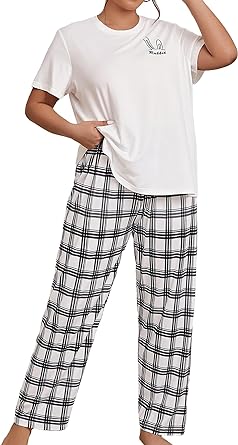 Photo 1 of SHENHE Women's Plus Size Pajamas 2 Piece Short Sleeve Top and Plaid Pants Pj Set /3X