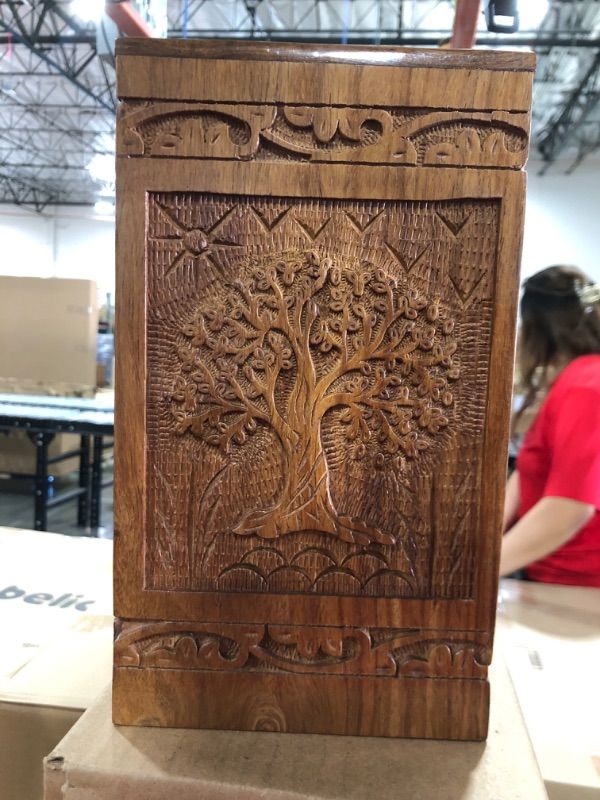 Photo 3 of INTAJ Handmade Rosewood Urn for Human Ashes - Tree of Life Wooden Urns Hand-Crafted - Funeral Cremation Urn for Ashes (Adult (250 Cu/in), Rosewood Tree) Adult (250 Cu/In) Rosewood Tree