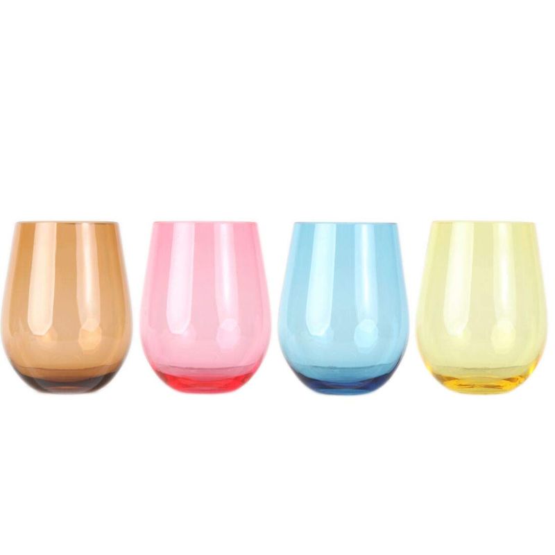 Photo 1 of Lily's Home Unbreakable Poolside Acrylic Stemless Wine Glasses and Water Tumblers, Made of Shatterproof Plastic and Ideal for Indoor and Outdoor Use, Reusable. Mixed Colors. 14 Oz. - Set of 4
