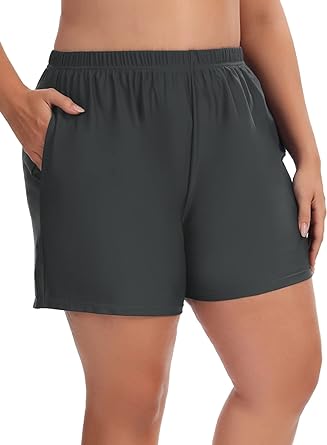 Photo 1 of Plus-Size Swim Shorts for Women Solid Swimwear Bottoms Swim Board Shorts with Panty