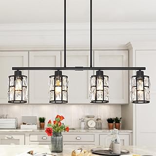 Photo 1 of MEXO Crystal Pendant Light Fixture for Kitchen Island Dining Room, Farmhouse Chandelier Matte Black