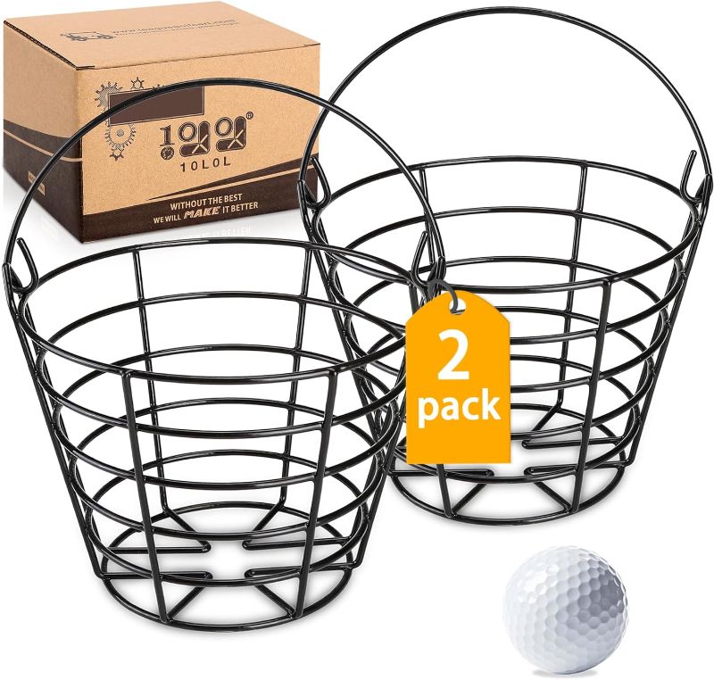 Photo 1 of 10L0L Golf Ball Baskets Metal Range 2 Pack, Golf Ball Bucket with Handle, Golfball Container, Holds 50 Balls x 2 (Golf Balls are Excluded)
