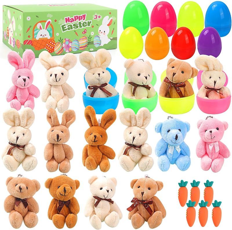 Photo 1 of Easter Eggs Easter Basket Stuffers - Easter Decorations with Animal Plush Toys, Easter Gifts Plastic Easter Eggs for Kids/Teens, Easter Toys Prefilled Easter Eggs with Cute Bunny Easter Party Supplies