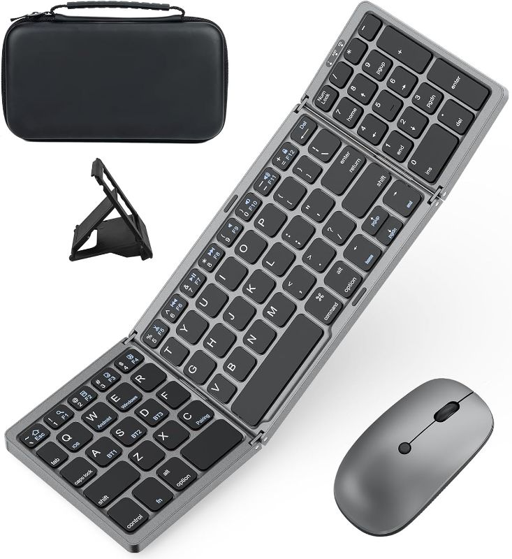 Photo 1 of Foldable Keyboard and Mouse for Laptop, Travel Bluetooth Folding Keyboard Mouse with Portable Case, Rechargeable Keyboard for Business, 2.4G Wireless & Bluetooth, for iPad Tablets Laptop iOS Android