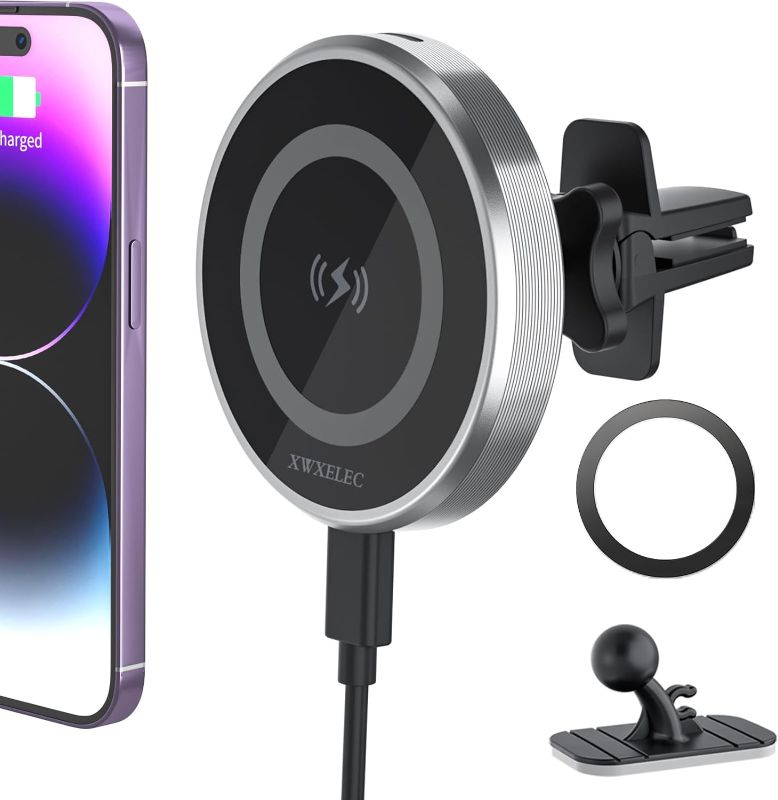 Photo 1 of XWXELEC Magnetic Wireless Car Charger for Magsafe Mount iPhone 15/14/13/12 /Pro/Max/Plus/Mini, Stick on Dashboard/Clip to Air Vent Phone Holder, 15W Fast Charging