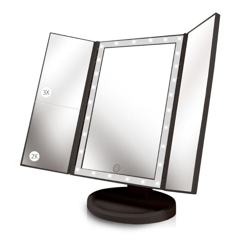 Photo 1 of Beautyworks Backlit Makeup Vanity Mirror 36 LED Lights Touch-Screen Light Control, Tri-Fold 1/2/3X Magnification, Portable High-Definition Cosmetic Magnifying Personal Makeup Mirrors (Midnight Black)