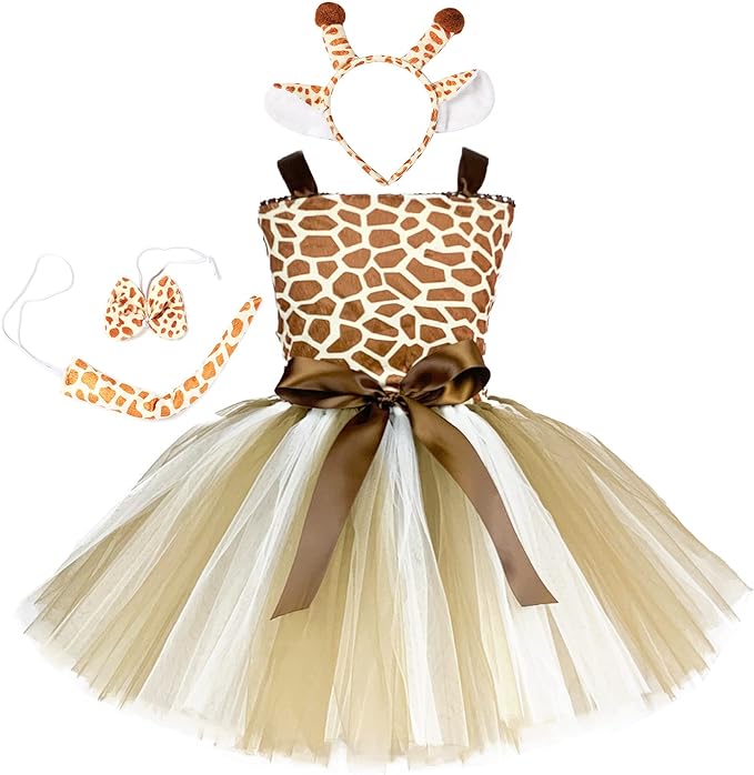 Photo 1 of DosTutu Jungle Party Animal Costume for Girls 1-10 Years Giraffe Reindeer Leopard Tiger Safari Birthday Halloween
