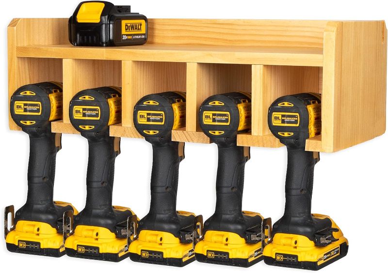 Photo 1 of Iron Forge Tools Compact Power Tool Organizer - Fully Assembled Wood Drill Storage Rack and 5 Drill Charging Station - Great Workshop Organization and Storage Gift for Men
