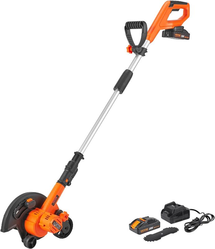 Photo 1 of VEVOR Lawn Edger, 20 V Battery Powered Cordless Edger, 9-inch Blade Edger Lawn Tool with 3-Position Blade Depth, Battery and Charger Included, for Lawns, Driveways, Borders, and Sidewalk Edges
