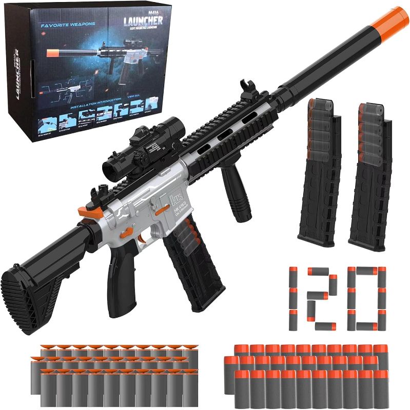 Photo 1 of LZSZRZ DIY Automatic Toy Guns for Nerf Guns Bullets, Burst Soft Blaster Toys for Boys with 120 Pcs Foam Darts for Boys Birthday for Boys Aged 8-15 Kids & Teens
