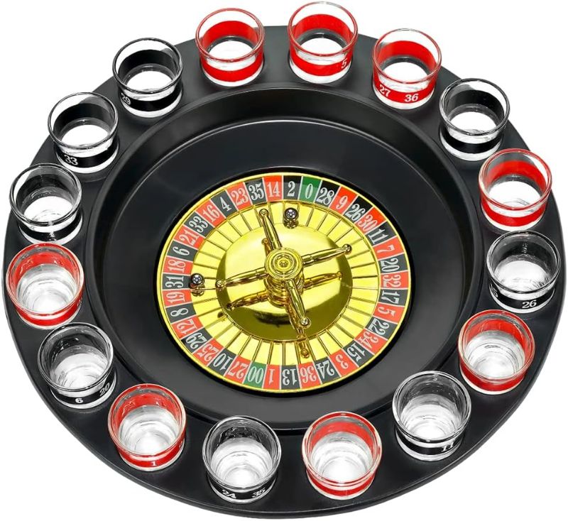 Photo 1 of Bo-Toys Drinking Game Glass Roulette - Drinking Game Set (2 Balls and 16 Glasses) Casino Style Drinking Game
