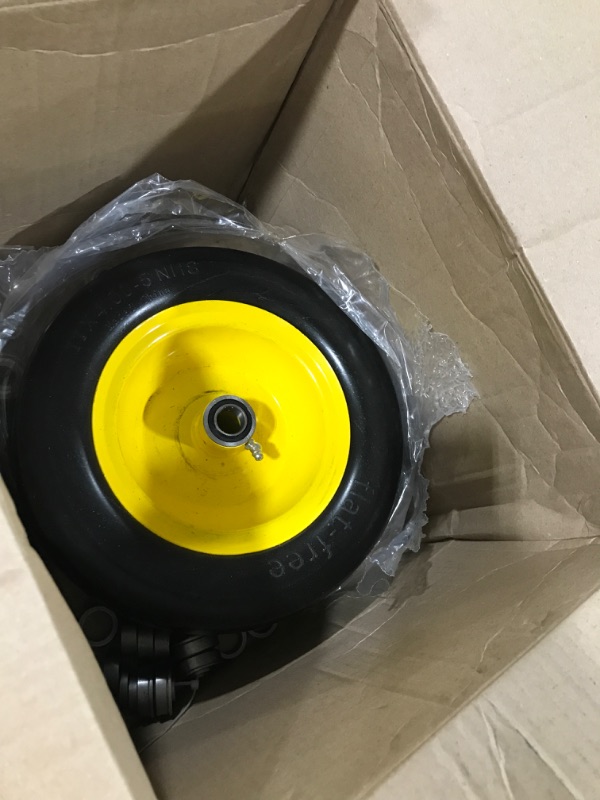 Photo 2 of 11x4.00-5" Flat Free Zero Turn Mowers Tire on Wheel, 3/4" or 5/8 & 1/2" Bushings, 3.4"-5.6" Centered Hub, Universal Fit Smooth Tread Tire for Zero Turn Lawn Mowers, Set of 2