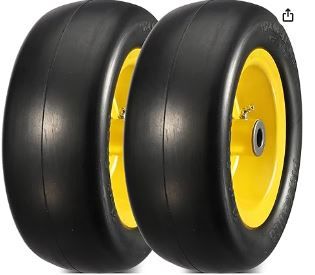 Photo 1 of 11x4.00-5" Flat Free Zero Turn Mowers Tire on Wheel, 3/4" or 5/8 & 1/2" Bushings, 3.4"-5.6" Centered Hub, Universal Fit Smooth Tread Tire for Zero Turn Lawn Mowers, Set of 2