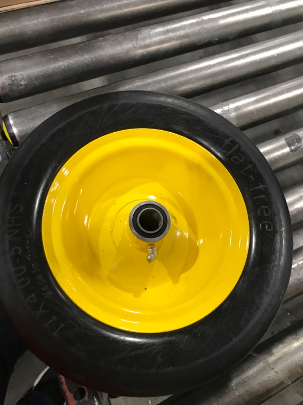 Photo 3 of 11x4.00-5" Flat Free Zero Turn Mowers Tire on Wheel, 3/4" or 5/8 & 1/2" Bushings, 3.4"-5.6" Centered Hub, Universal Fit Smooth Tread Tire for Zero Turn Lawn Mowers, Set of 2