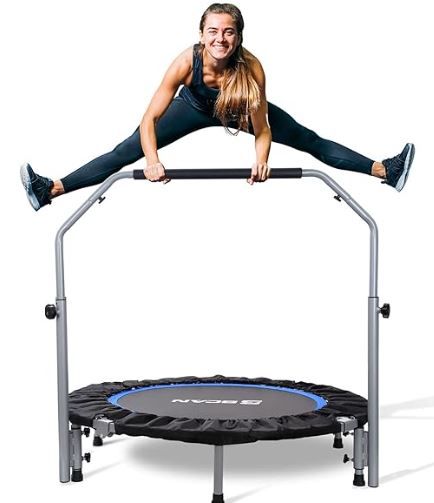 Photo 1 of BCAN 48" Foldable Mini Trampoline Max Load 330lbs/440lbs, Fitness Rebounder with Springs, Adjustable Foam Handle, Exercise Trampoline for Adults Indoor/Garden Workout