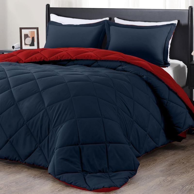 Photo 1 of downluxe King Size Comforter Set - Red and Navy King Comforter, Soft Bedding Sets for All Seasons -3 Pieces - 1 Comforter (104"x92") and 2 Pillow Shams(20"x36")
