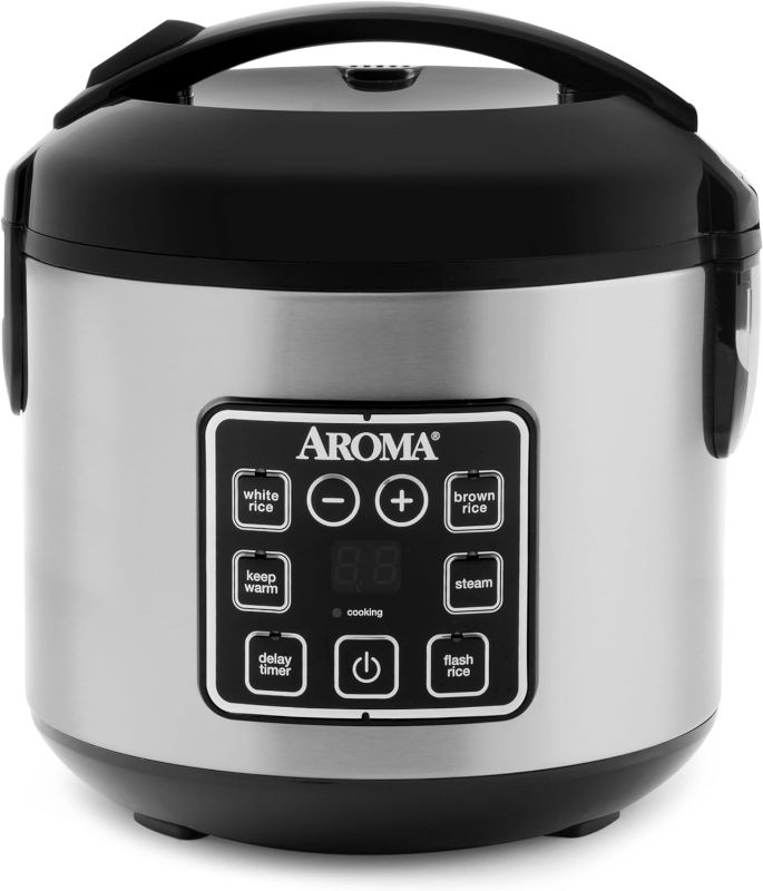 Photo 1 of AROMA Digital Rice Cooker, 4-Cup (Uncooked) / 8-Cup (Cooked), Steamer, Grain Cooker, Multicooker, 2 Qt, Stainless Steel Exterior, ARC-914SBD
