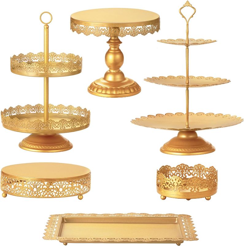 Photo 1 of HBlife 6 PCS Gold Cake Stand Dessert Table Display Set Include Cake Stands, Cupcake Stand/Tower, Dessert Stands, Perfect Display for Wedding, Party, Birthday, Baby Shower, Anniversary Decorations
