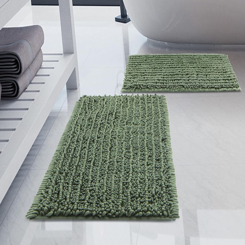 Photo 1 of Luxury Chenille Sage Green Bathroom Rugs Sets 2 Piece, Thickened Hot Melt Rubber Bottom Bath Mats for Bathroom Non Slip,Bath Rugs Quick Dry Machine Washable for Shower Mat