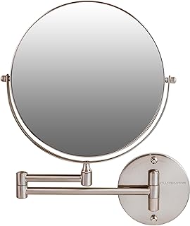 Photo 1 of OVENTE 9" Wall Mount Makeup Mirror, 1X & 10X Magnifier, Adjustable Spinning Double Sided Round Reflection, Extend, Retractable & Folding Arm, Bathroom & Vanity Décor, Polished Chrome MNLFW90CH1X10X Polished Chrome 9" 10X Magnification