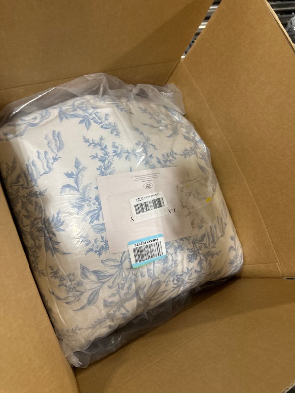 Photo 2 of Laura Ashley- Twin Comforter Set, Cotton Reversible Bedding Set with Matching Sham(s), Farmhouse Home Décor (Bedford Blue, Twin) Twin Bedford Blue