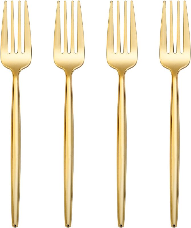 Photo 1 of I00000 90 Pcs Gold Plastic Forks, Gold Plastic Silverware, Gold Disposable Utensils, Disposable Heavy Duty Plastic Forks Perfect for Parties,Wedding,Dinners
