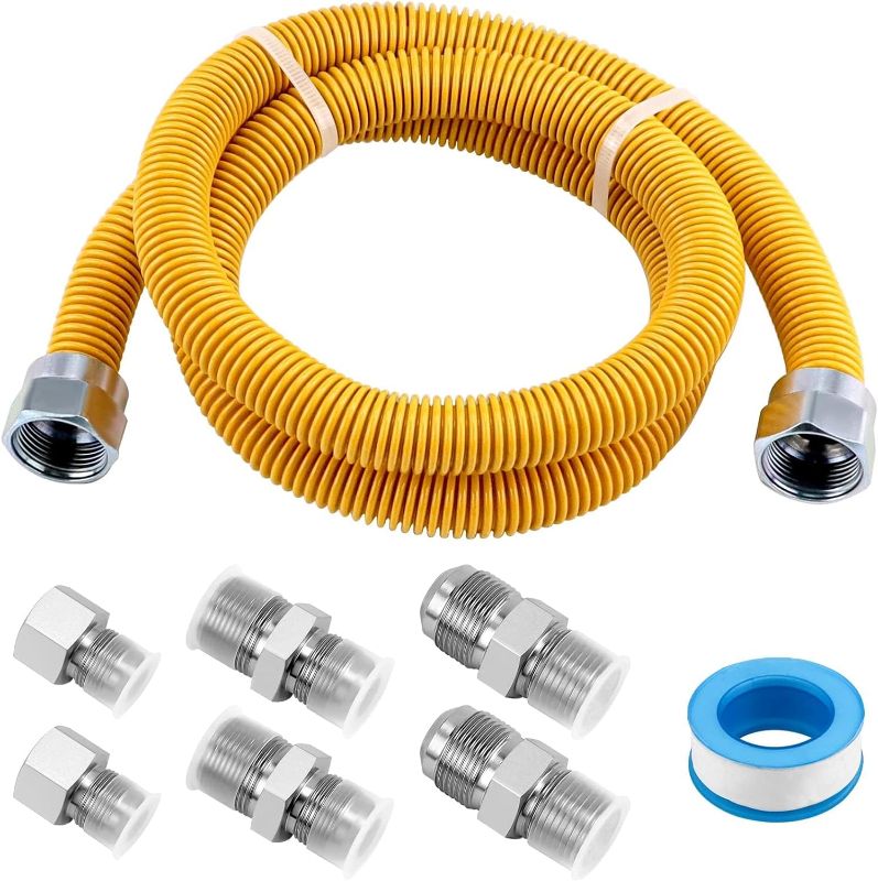 Photo 1 of AMI PARTS 48" Flexible Gas Line Kit Yellow Coated, Gas Hose Connector Kit for Dryer, Stove, Water Heater,5/8" OD(1/2" ID) Stainless Steel Gas Line with Connector 1/2" MIP &1/2"FIP & 3/4"MIP Fitting
