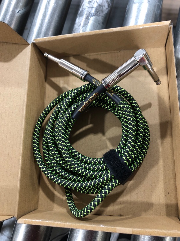 Photo 2 of Ernie Ball 10' Braided Straight / Angle Instrument Cable, Black and Green