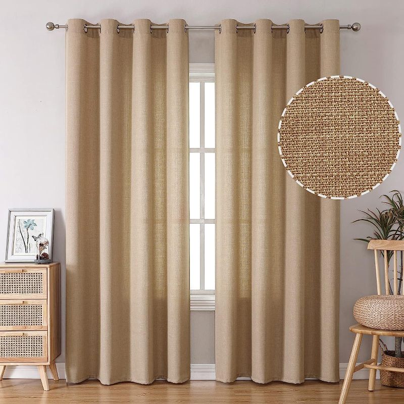 Photo 1 of BGment Faux Linen Curtains 90 Inches Long Set of 2 Panels, Living Room Long Curtains Burlap Textured Thick Light Filtering Privacy Grommet Window Treatments, 52 x 90 Inch, Light Beige
