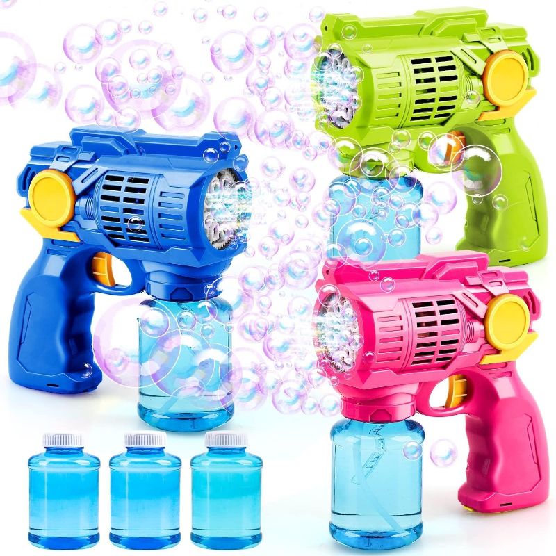Photo 1 of TOY Life 3 Pack Bubble Guns for Kids Outdoor Game for Kids Bubble Machine Bubble Maker Bubbles for Toddlers with Bubble Solutions Automatic Bubble Blaster Gun Bubble Toys Kids Outdoor Activity
