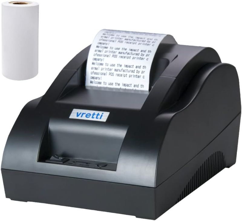 Photo 1 of vretti Thermal Receipt Printer, 58mm Small USB Thermal Printer with High-Speed Printing Support to ESC/POS/Window and Mac System, Portable Restaurant Kitchen Printer for Cash Register
