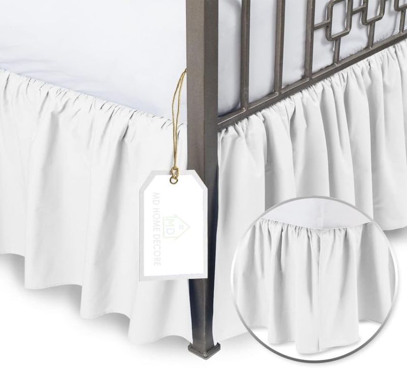 Photo 1 of Ruffled Bed Skirt Queen Size - Dust Ruffle with Split Corners - Queen, White, 18 Inch Drop Dust Ruffle with Platform - 100% Microfiber Hotel Quality Ruffle Bed Skirt (White, Queen-18 Drop)