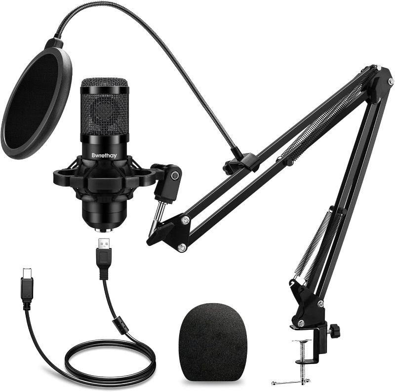 Photo 1 of USB Microphone,Professional Microphone 192kHz/24Bit Plug & Play PC Computer Microphone Condenser Cardioid Mic Kit with Adjustable Boom Arm Stand Shock Mount,for Podcast,Streaming,Studio Recording
