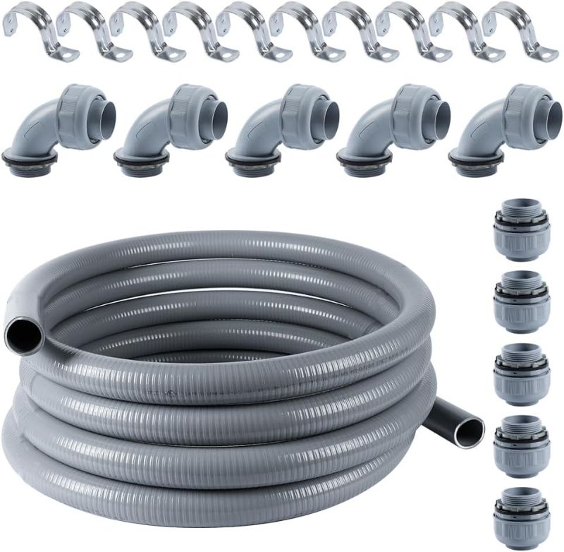 Photo 1 of Neorexon Liquid-Tight Conduit and Connector Kit 1/2inch 25ft, Flexible Non Metallic Liquid Tight Electrical Conduit w/UL Certification, Electrical Conduit Kit with 5 Straight, 5 Angle Fittings