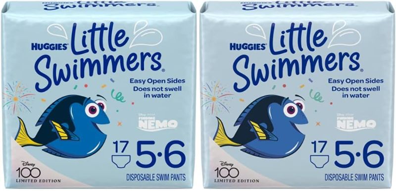 Photo 1 of Swim Diapers Size 5-6 (32+ lbs), Huggies Little Swimmers Disposable Swimming Diapers, 17 Ct (Pack of 2)
