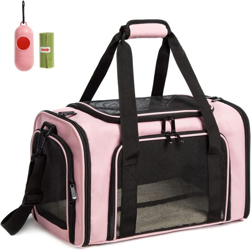 Photo 1 of ROSEBB Cat Carrier Dog Carrier Pet Carrier Cat Bags for Small Medium Cats Dogs Puppies of 15 Lbs,of Airline Approved Small Dog Bag Soft Sided,Collapsible Travel Puppy Carrier (Medium, Pink)
