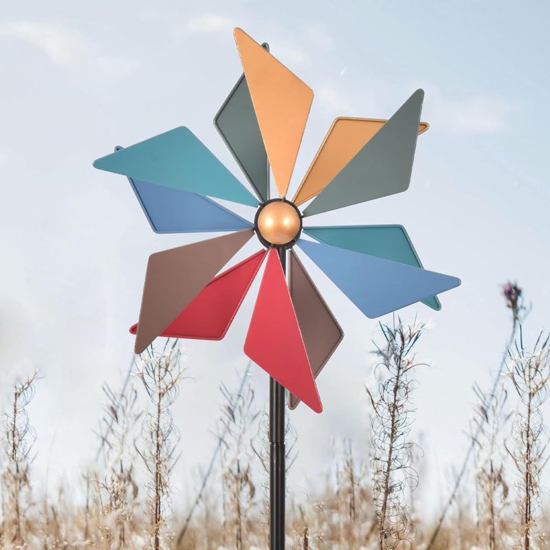 Photo 1 of Metal Wind Spinners Outdoor with Metal Stake, Two -Way Wind Sculpture 360-Degrees Windmills Swivel Wind Sculpture Yard Art Decor Wind Mill for Patio
