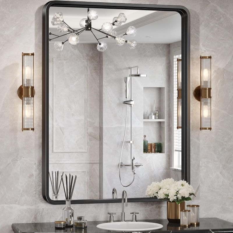 Photo 1 of Brightify Black Bathroom Mirror for Wall, 24x36 Inch Rectangular Black Metal Framed Mirror, Modern Wall Mounted Vanity Mirror for Bathroom, Vertical or Horizontal
