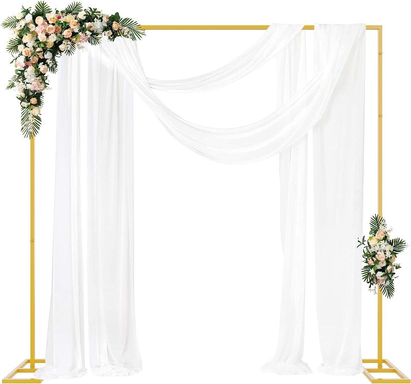 Photo 1 of Fomcet 8FT x 8FT Backdrop Stand Heavy Duty with Base, Gold Portable Adjustable Pipe and Drape Backdrop Stand Kit, Square Metal Arch Party Frame for Wedding Birthday Parties Banquet Decorations
