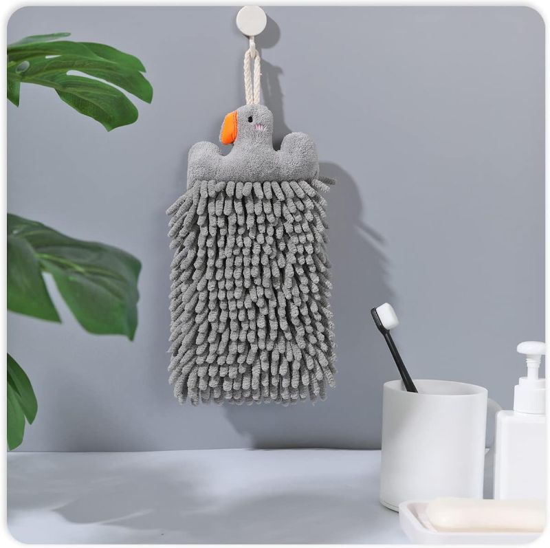 Photo 1 of Tyrafry Chenille Bathroom Towels, Goose Cute Hand Towels, Super Soft Water Absorbent Decorative Hand Towels with Hanging Loop Machine Washable Kitchen Towels, 6 x 11.8 Inches, Grey