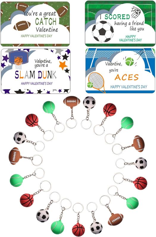 Photo 1 of EXCELLANYARD 24pcs Sports Ball Keychains Cards for Kids, 3D Shaped Basketball, Soccer, Tennis, Football Keychains, Unique Gift for All Ages