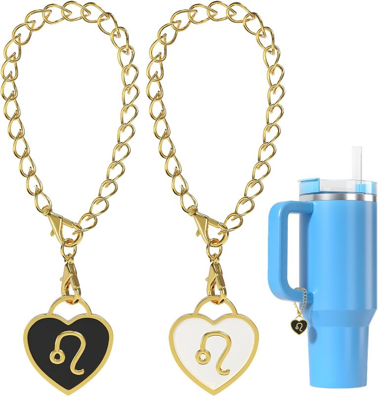 Photo 1 of 12 Constellations Charm Accessories for Stanley Cup,2PCS Heart Enamel Zodiac Sign Handle Charm For Stanley Tumbler Cup, Constellations Identification Charms for Simple Modern Tumbler LEO