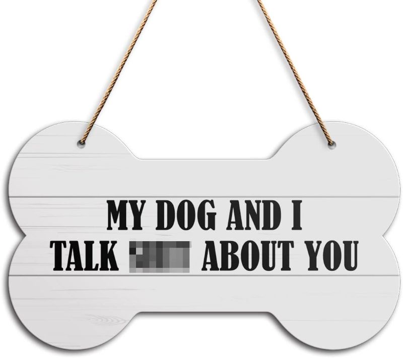 Photo 1 of Dog Wall Decor Sign, My Dog and I Talk about You, Dog Sign for Home Front Door Porch Wood Hanging Wall Decor Dog Sign Plaque Lawn Garden Yard, Housewarming Birthday Gifts for Dog Mom Dad Lover Owner