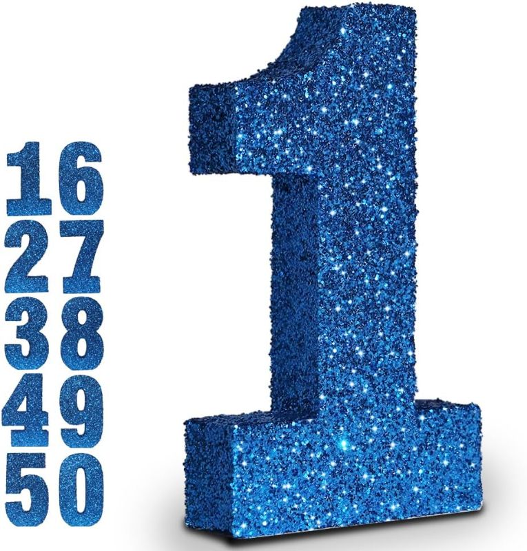 Photo 1 of 10 Inch Blue Glitter Number 1, Birthday Decorations for Men and Boys,Number Centerpieces for Table Decorations,Anniversary Decorations Table Toppers
