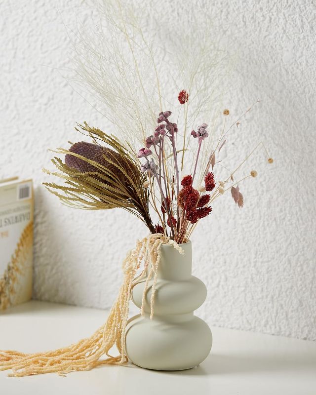 Photo 1 of White Ceramic Vase,Medium Silky Minimal Macaroon Rustic Vase Home Decoration,Nordic Beige Minimalist Style Vases for Home Decor Living Room Bedroom Vase Gift(7.68x5.5in)