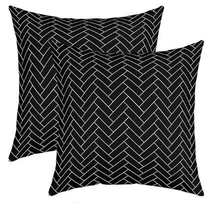Photo 1 of Black Striped Throw Pillow Covers 16x16 Set of 2 Reversible Geometric White Grid Cushion Cases For Sofa Boho Stripes Pillow Covers Bedroom Living Room Decor,Aztec Stripe Decorative Pillow Covers