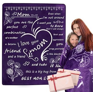 Photo 1 of Gifts for Mom from Daughter Son, I Love You Mom Blanket Birthday Gifts for Mothers Soft Cozy Warmer Fuzzy Bed Throw Blanket 50"x65"
