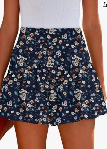 Photo 1 of BeadChica Womens Casual Cute Summer Shorts Elastic High Waisted Pleated Ruffle Comfy Flowy Short Beach Pants-Prints-XXL